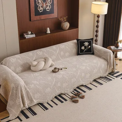 Modern Minimalist Sofa Cover Cross-border Export High-end Plants Flowers Pattern Jacquard Chenille Anti-Cat Sofa Slipcover