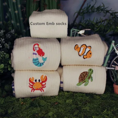 Cartoon Crab Turtle Fish Socks Animal Embroidered Socks Custom Embroidery