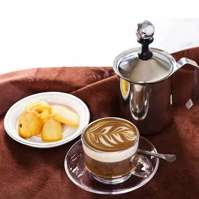 Stainless Steel Milk Frother Handheld Double Layer Foam Maker Manual Stovetop Pitcher Cappuccino Latte Cold Foam Creamer