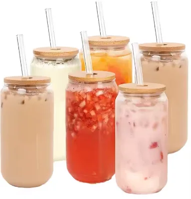 Hot Selling 12oz Glass Sublimation Tumbler with Straw Beer Cup Can Glasses Glass Cup with Straw and Lid