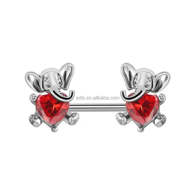 Stainless Steel Red Elephant Design Nipple Accessory Body Piercing Jewelry Tongue Ring Nipple Ring