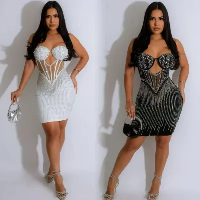 CW2883 Sexy Sleeveless Slim Corset Dress Party Clothing Waist Fringe Corset Cut Out Club Corset Dresses Women's Clothing