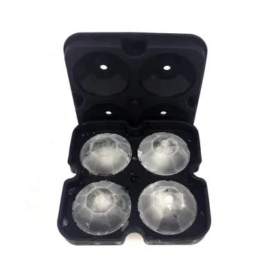4 Holes Custom Personalized Iceball Maker Silicone Round Ice Cube Trays Mold with Lid 12.5x8.5x5cm for Party Use