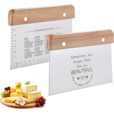 NEW Wood Handle Bench Dough Scraper Stainless Steel Pastry Food Bread Cutting Board Scraper Cutter Chopper with Protective Cover