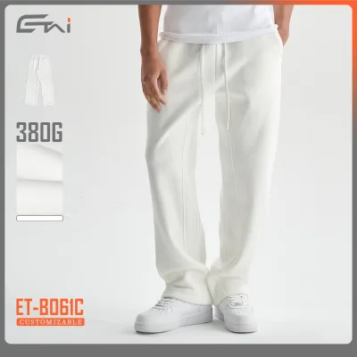 Heavy Weight Cotton Men's Fleece Lined Sweatpants Custom Logo Blank Thick Joggers Mid Waist Wide Leg Casual Track Pant Style