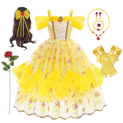 Yellow Princess Dress Girls Fancy Princess Costume Deluxe Dress up for Cosplay Birthday Party