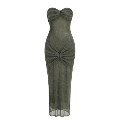 New Pure Desire Sexy Bustier Solid Ball Gown Slim Pleated Niche Floor-length Strapless Empire Waist Breathable Club Dresses
