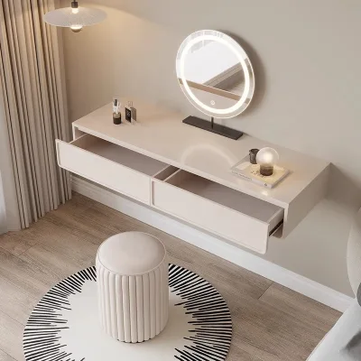 Modern High-End Solid Wood Makeup Dressing Table with Storage and Lighted Features for Small Apartment and Hotel Bedroom Use
