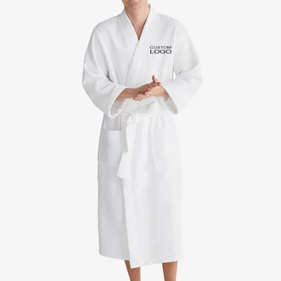 5 Star Hotel Luxury Mens Bath Robes Custom Embroidered Logo Quality Cotton Waffle Bathrobe