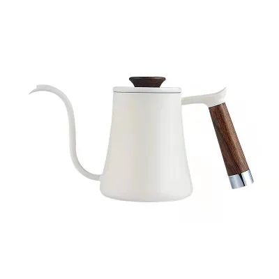 600ml Hand Drip Coffee Kettle Stainless Steel Tea Pot with Lid Pour Over Kettle with Wood Handle for Barista