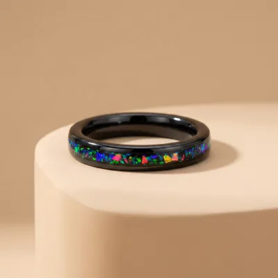 Wholesale Trendy 4mm Opal Black Tungsten Wedding Engagement Ring for Anniversary Gift