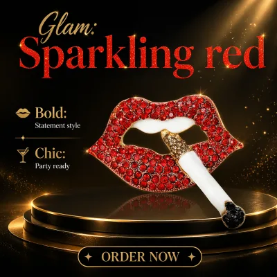 Rhinestone Creative Enamel Edgy Crystal Lips Cigarette Brooches for Parties Casual Wear