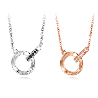 Fashion Mobius Ring Pendant Necklace Couple Copper Necklace New Engraved Letter Couple Clavicle Chain Necklace for Men and Women