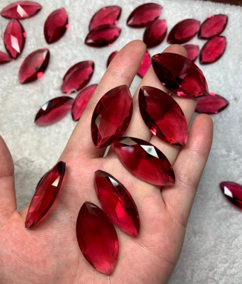 Glass Ruby Gemstone Diamond Cut Fancy Marquise Glass Jewelry Inlay Jewellery