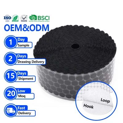 Factory Direct Sale Super Sticky Back Glue Hook Loop Tape Adhesive Round Dots on Tape Roll 25-meter Custom Size Color