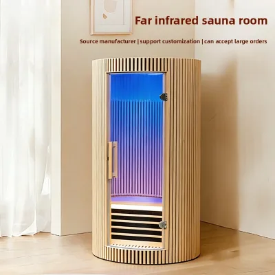 1 Person Cylindrical Hemlock Wood Infrared Sauna Bluetooth Speaker LED Chromotherapy Electric Heating Home Indoor Sauna Room