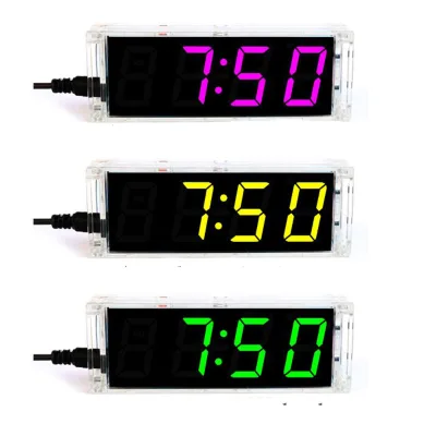 4-digit DIY Digital LED Clock Kit Light Control Temperature Date Time Display with Transparent Case Timer DIY Kit