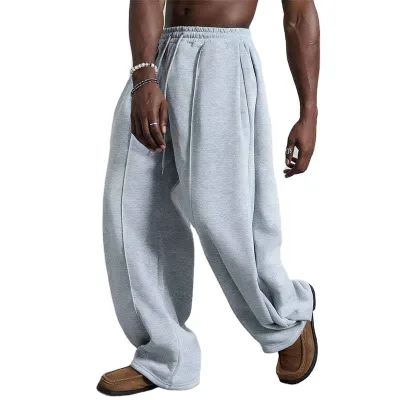 Custom Cotton Polyester Midweight Plain Dyed Gym Sports Track Jogger Pants Oversized Wide Leg Baggy Mid Waist Breathable Casual