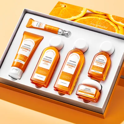 Private Label 6 Pieces Vitamin c Facial Set Hydrating Whitening Serum Face Cream Anti-aging Brightening Vitamin c Skin Care Set