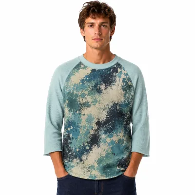 Wholesale Artistic Tie Dye Acid Washed Waffle Tees Premium Quality 100% Cotton 3/4 Raglan T Shirt Waffle Knit Long Sleeve