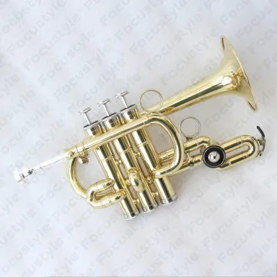 Professional BB/A Tone Clear Lacquer Piccolo Trumpet with Rotary Valve Trompetas Mouthpiece Brass Body Gold Color OEM