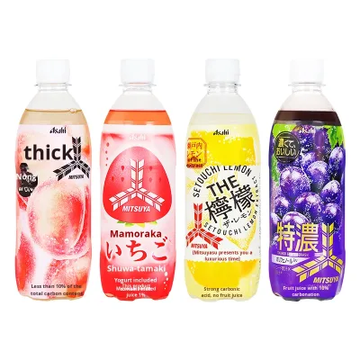 Asahi Mitsuya Peach-Flavored Carbonated Drink 500ml Japanese Imported Color-Processed Soda Grape Lemon Strawberry Flavors Puree