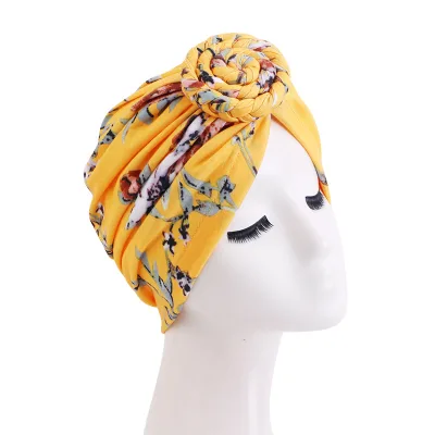New Printed Style Knot Beanie Hat Donut Women Pre-Tied Bonnet Turban Hat