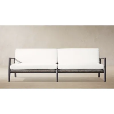 Light Luxury Mid Century Outdoor 2-Seater Sofa, Powder Coated Aluminum Frame All Weather Wicker Patio Sofa for Villa Hotel