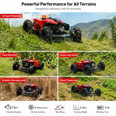 Industrial Grade Remote Control Crawler Lawn Mower with Front Vertical Swing Blade 80/100cm Cutting Width Diesel Powered