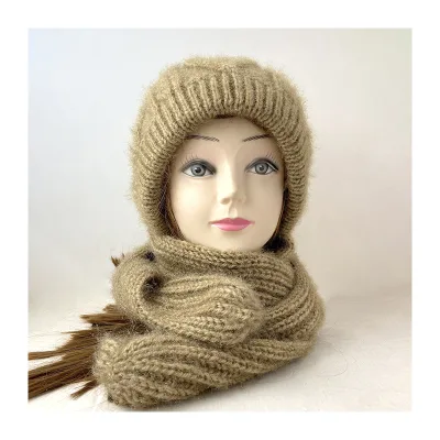 Solid Color Warm Scarf Knitted Hats for Men and Woman Winter Hats and Scarf Set