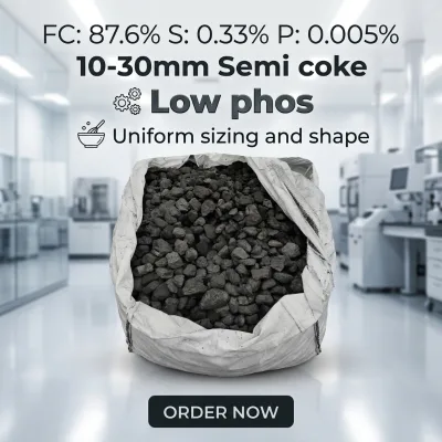 Ultra Low Phosphorus 0.005% Low Sulfur 0.33% Sized 10-30mm Clean Fuel Blue Carbon Semi Coke