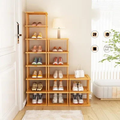 Hot Selling 7 Layer Phyllostachys Pubescens Fiberboard Shoe Organizer Display Shelf Space Saving Corner Shoe Rack for Entryway