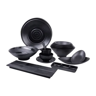 Japanese Restaurant Serving Soy Sauce Dishes Matt Black Divided Sauce Dish 3 Compartment Melamine Plate