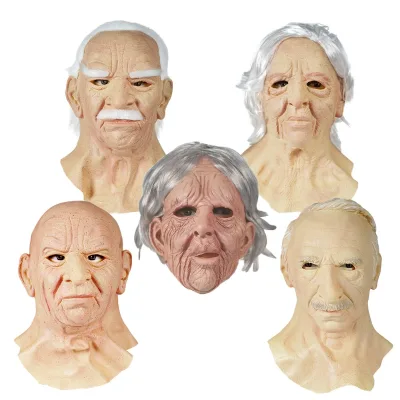 Realistic Latex Mask Wrinkle Elderly Full Head Mask Halloween Cosplay Costume Mask for Party Dress up Horror Themed Event Props