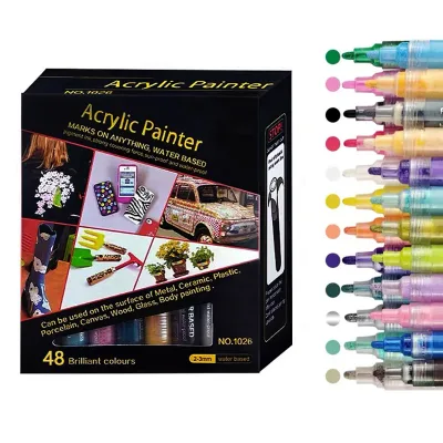 Water Based Quick Dry Glass Canvas Stone 48 Colors Acrylic Paint Pens Paint Markers