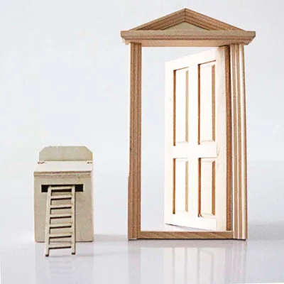 1:12 Scale DIY Dollhouse Mini Solid Wood Door and Window Mailbox Set White Furniture Model for Holiday Decoration Accessories