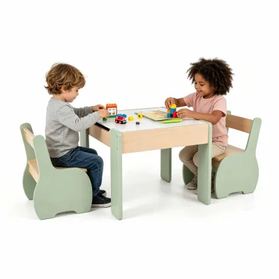 Modern Preschool Daycare Nursery Solid Wood Luxury Safety Kids Study Table and Chairs Set for Living Room and Home Use