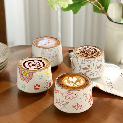 Japanese Ceramic Coffee Cups, Latte Cups, Latte Art Cups, Tea Cups, Hand-painted Underglaze Color Tea Cups, Drawn-out Cups