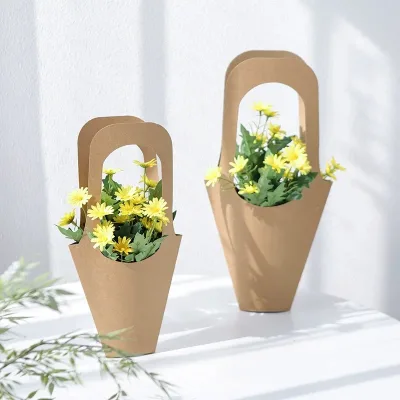 Kraft Paper Flower Tote Bag with Hand for Bouquet Package