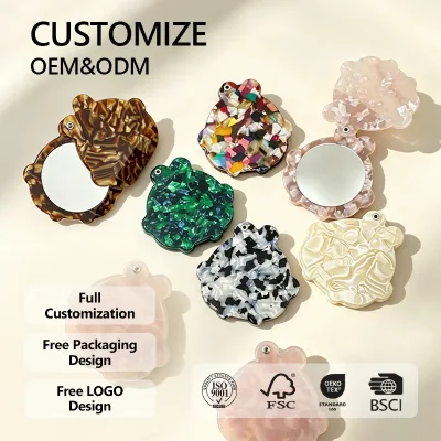 OEM/ODM Gifts 360° Rotating Marble Pattern Travel Vanity Acetate Mini Makeup Pocket Compact Mirror for Women Private Label