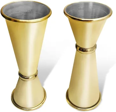 2 PCS Japanese Style Double Jigger 1oz / 2oz Stainless Steel Measure Liquor Cocktail Jiggers with Interior Measurements
