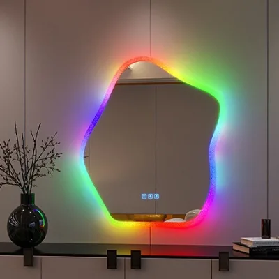 RGB bathroom wall mirror, LED wall-mounted makeup mirror, hanging /rectangular lighting mirror smart touch anti-fog