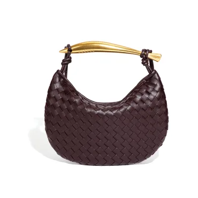New Solid-color Hand-woven Half-moon Dumpling Bag Casual Womens Shoulder Crossbody Bag with Polyester Lining Magnetic Closure