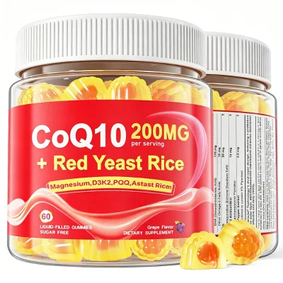 Red Yeast Rice CoQ10 Coenzyme Q10 Gummies Support Brain Energy Heart Health Antioxidant Supplement with Omega 3 PQQ Astaxanthin