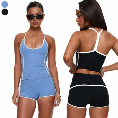 Push up Backless Custom logo Sets for Women Quick Dry 2 Piece Set for Women Y Neck Breathable Workout Sets for Women