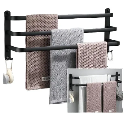 24-Inch Wall Mounted Aluminium 3-Tier Bath Towel Rack Double Towel Bar for Bathroom 3-Tier Towel Holder