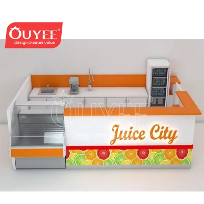 New Design Simple Shopping Mall Bubble Tea Kiosk Orange Juicer Bar  Display Lemonade Kiosk