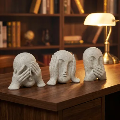 Three Wise No See No Hear No Speak Human Face Resin Desktop Figurine Modern Minimalist Home Office Table Decor Art Ornament Gift