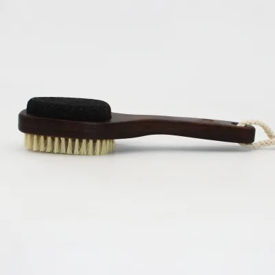 GENYA Custom Bamboo Foot Brush and Pumice Stone Brush with Handle 2 in 1 Horniness Foot Spa Brush