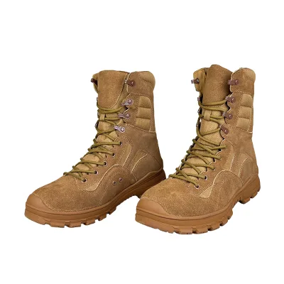 8 Inch Ankle Lace-up Tactical Training Boots Suede Cow Leather Upper Rubber Outsole Motorcycle Footwear Desert Work Shoes